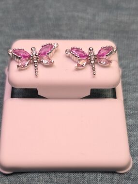 Pink Spinel Stone Dragonfly Stud Earrings - Women Jewelry